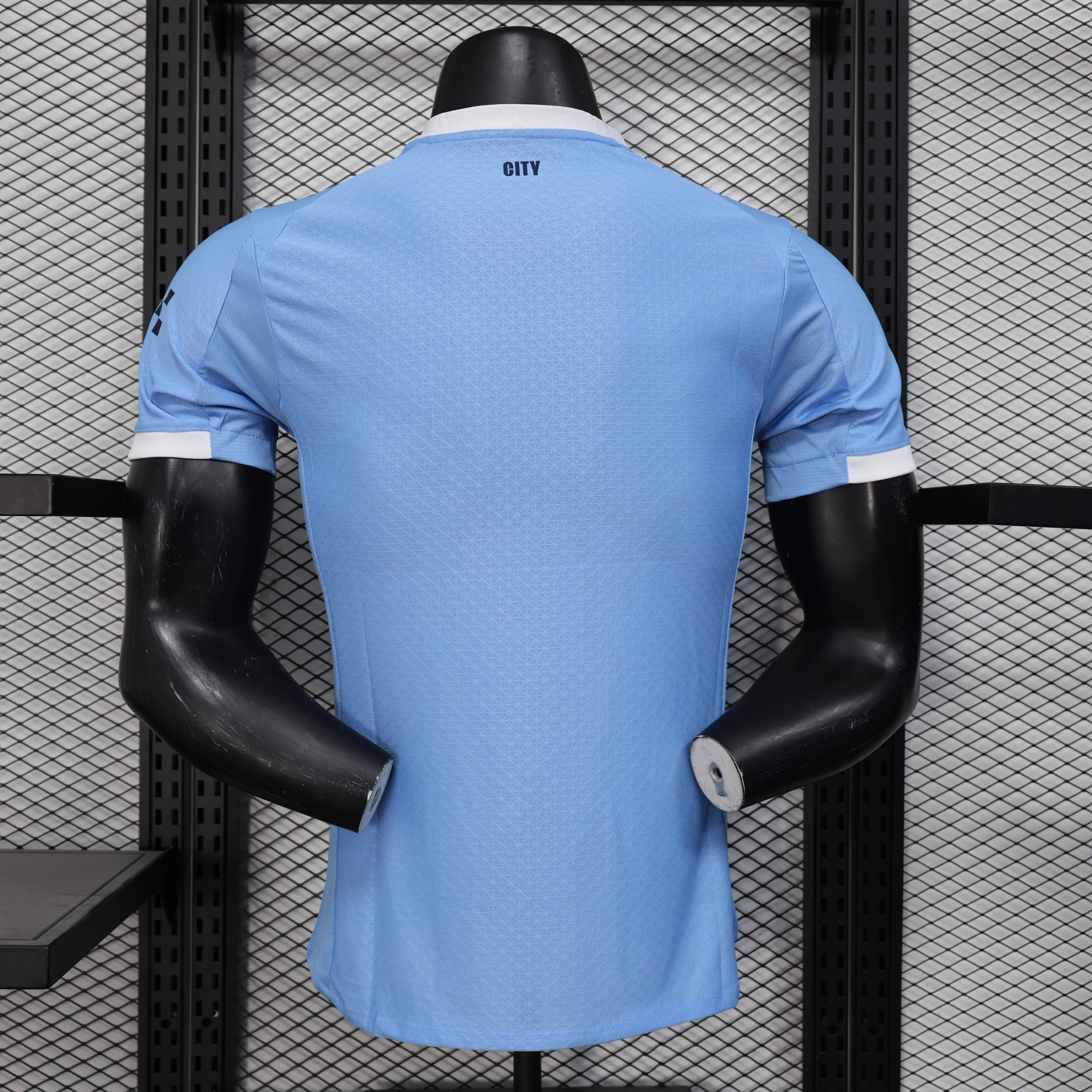 Back view of light blue Manchester City 25/26 home jersey with city print