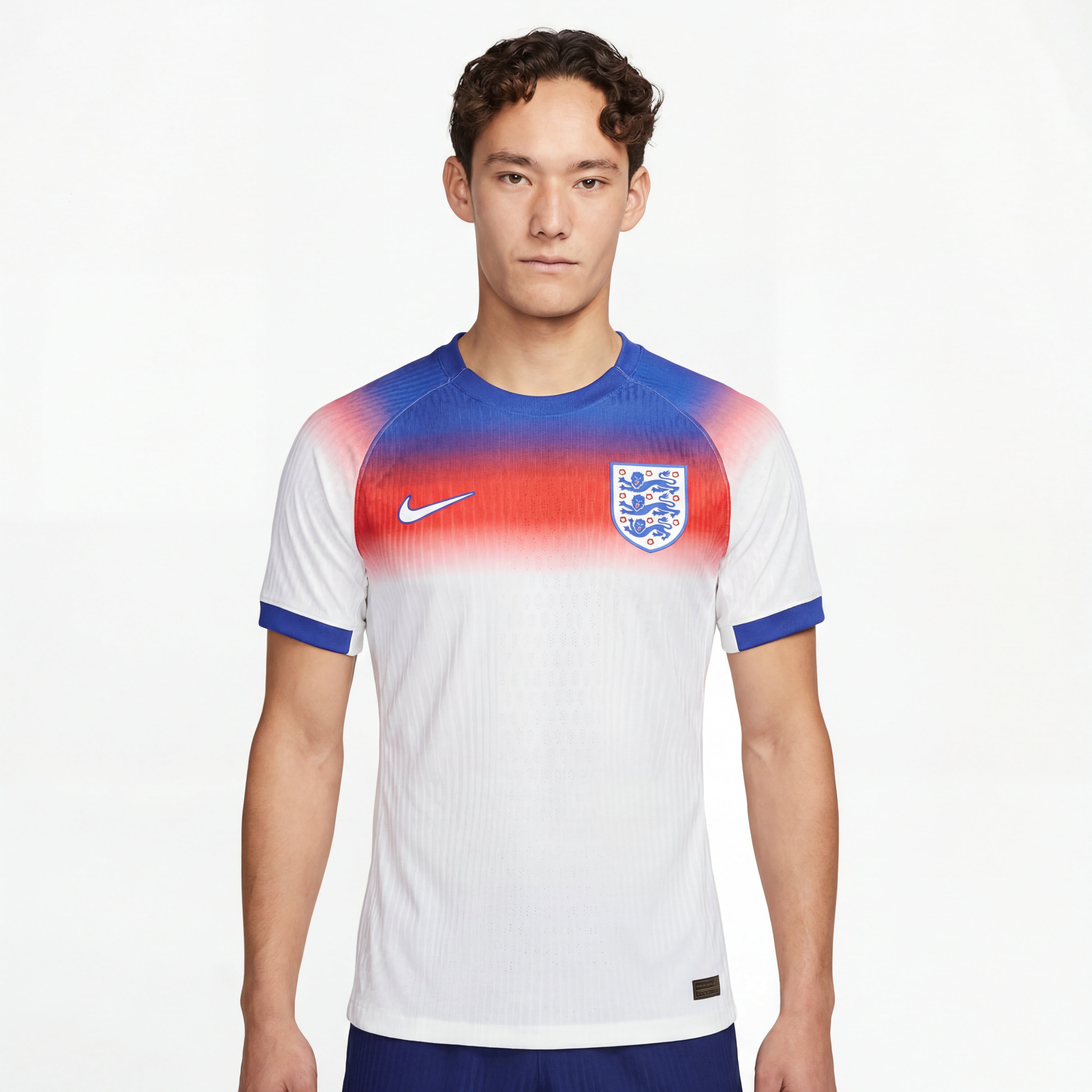 England 25/26 player home jersey white with blue red shoulder gradient Nike crest